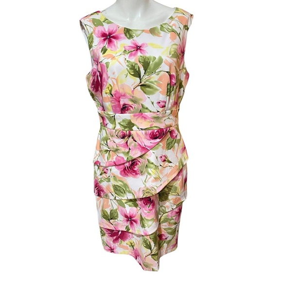 Connected Apparel Pink Ruched Asymmetrical Sheath Dress Size 12 - Picture 2 of 7